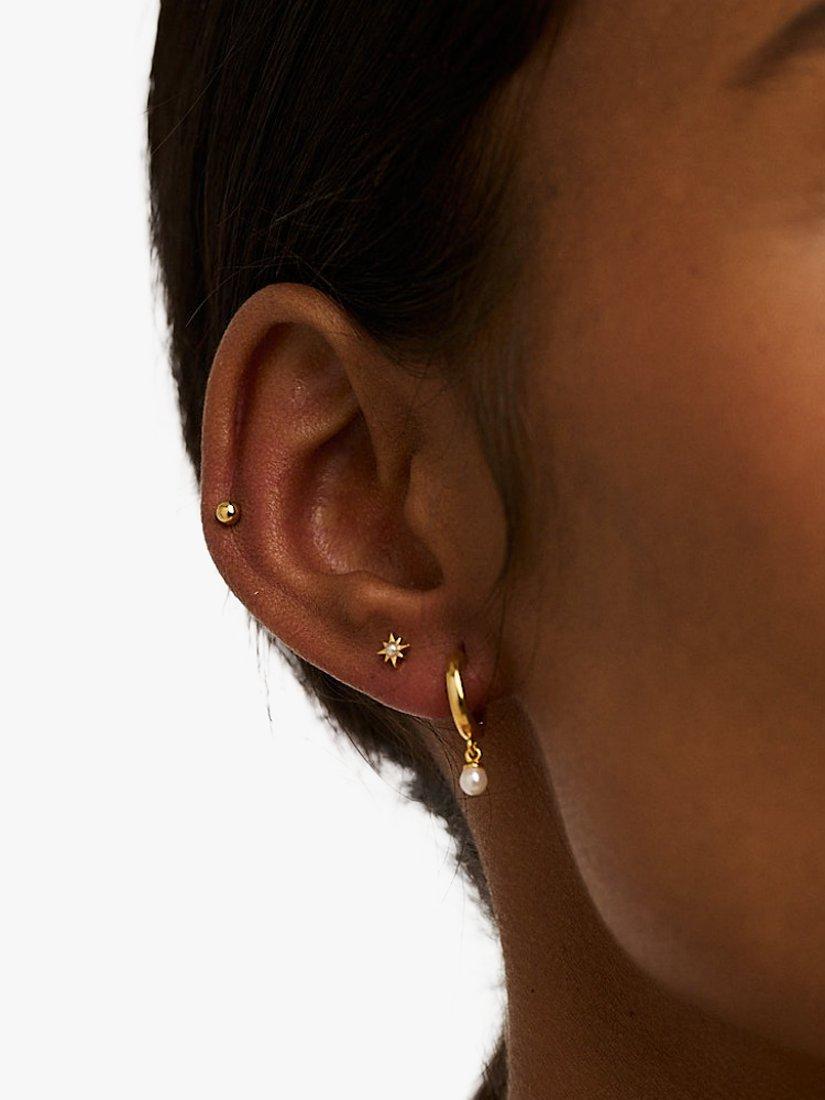 Product image 2 of 2, which shows Orelia Pearl Hoop & Star Stud Earrings, Pack of 3, Gold