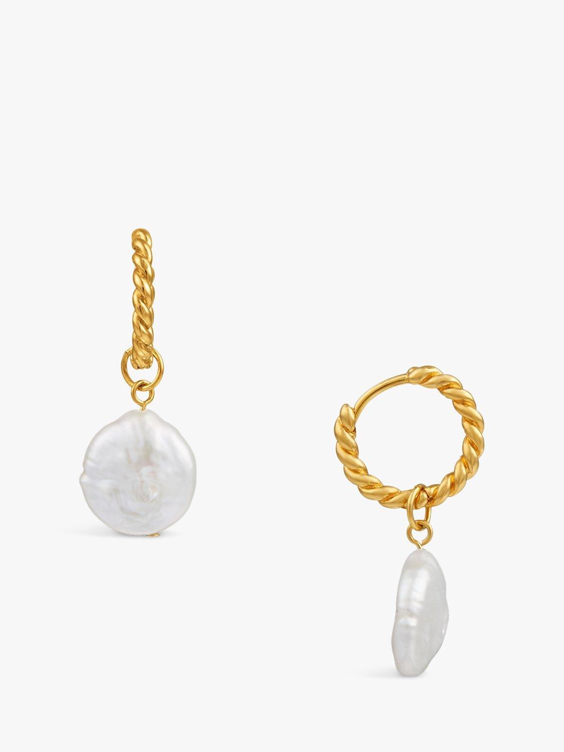 Orelia Flat Pearl & Rope Hoop Earrings, Gold