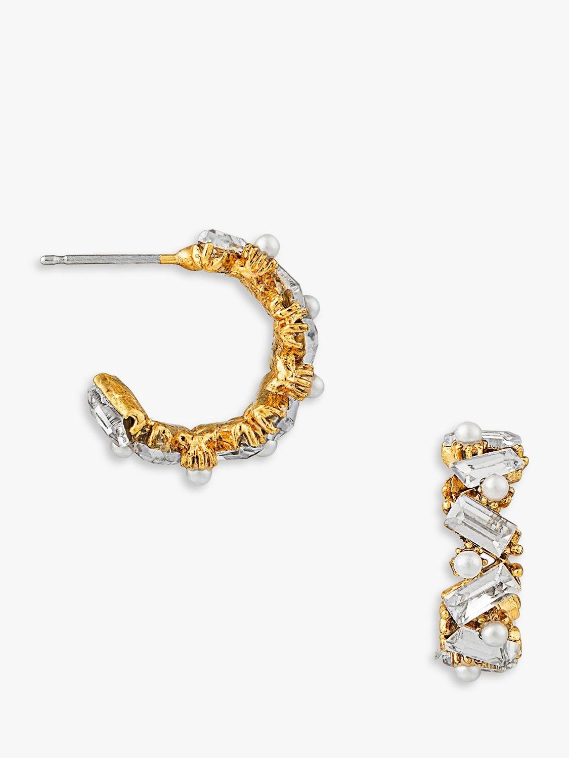 Orelia Crystal & Pearl Medium Hoop Earrings, Gold