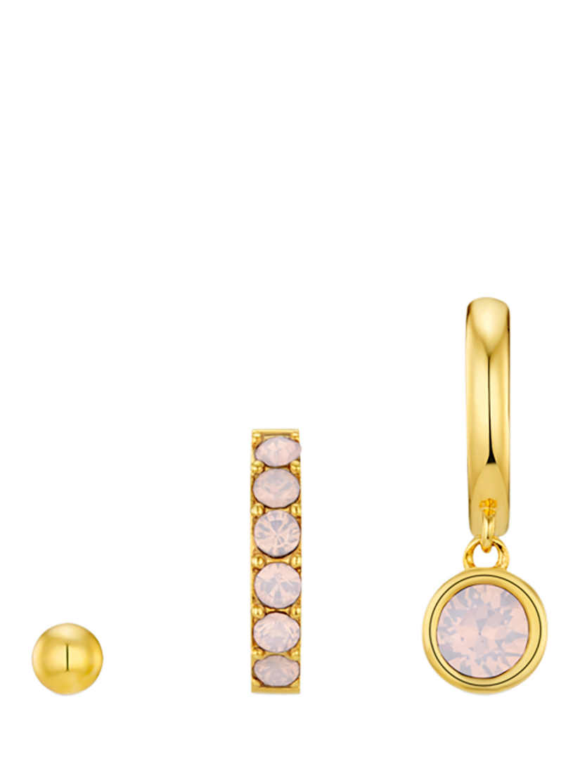 Orelia Rosewater Opal Ear Party Earrings, Pack of 3 Singles, Gold/Pink