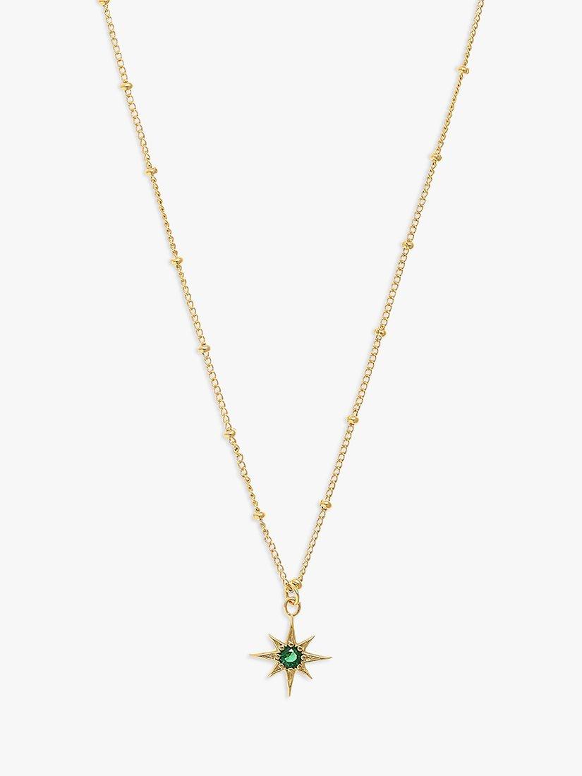 Product image 1 of 3, which shows Orelia Emerald Star Charm Necklace, Gold/Green