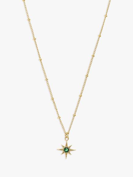 Orelia Emerald Star Charm Necklace, Gold/Green, Gold/Green
