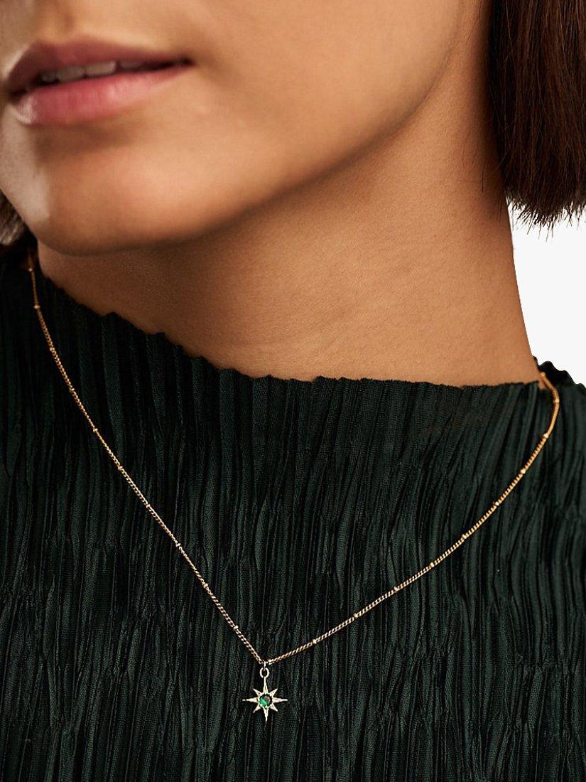 Product image 3 of 3, which shows Orelia Emerald Star Charm Necklace, Gold/Green