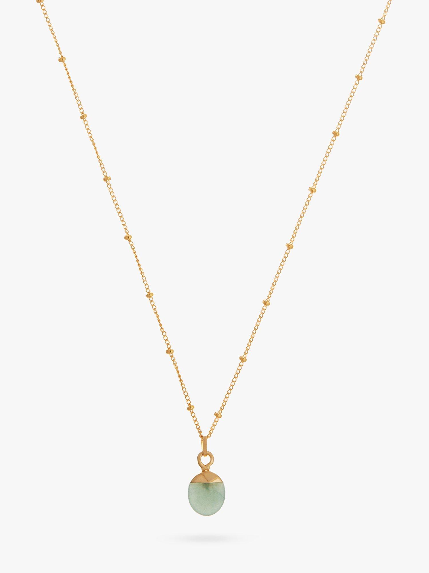 Orelia Aventurine Semi-Precious Drop Necklace, Gold/Pale Green