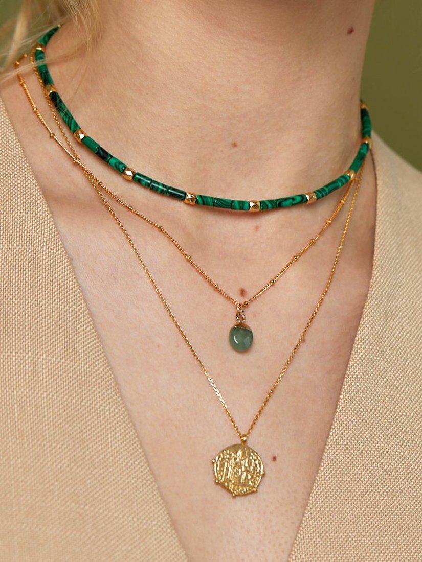 Orelia Aventurine Semi-Precious Drop Necklace, Gold/Pale Green