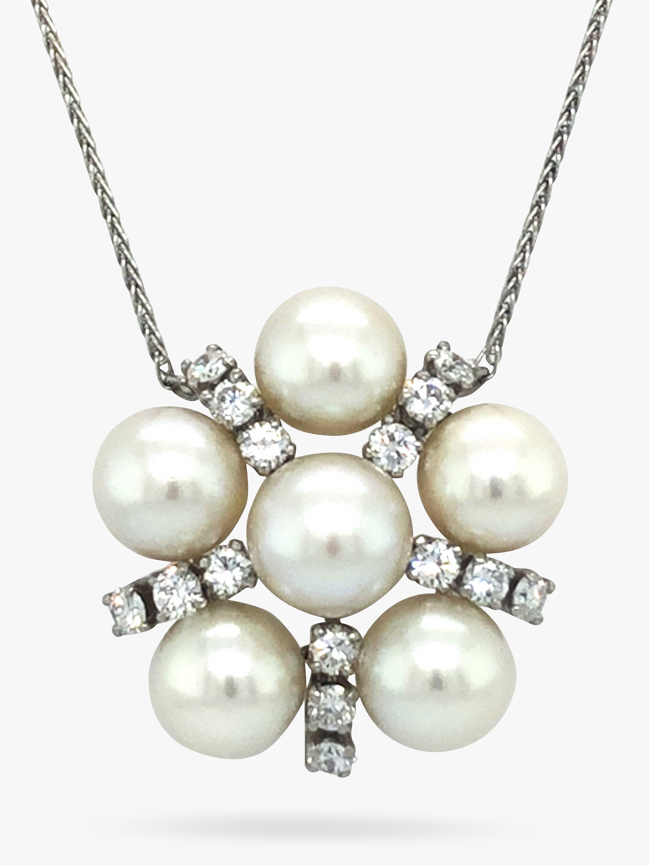 Vintage Fine Jewellery Pre-Loved Pearl & Diamond Platinum Necklace, Dated Circa 1980s