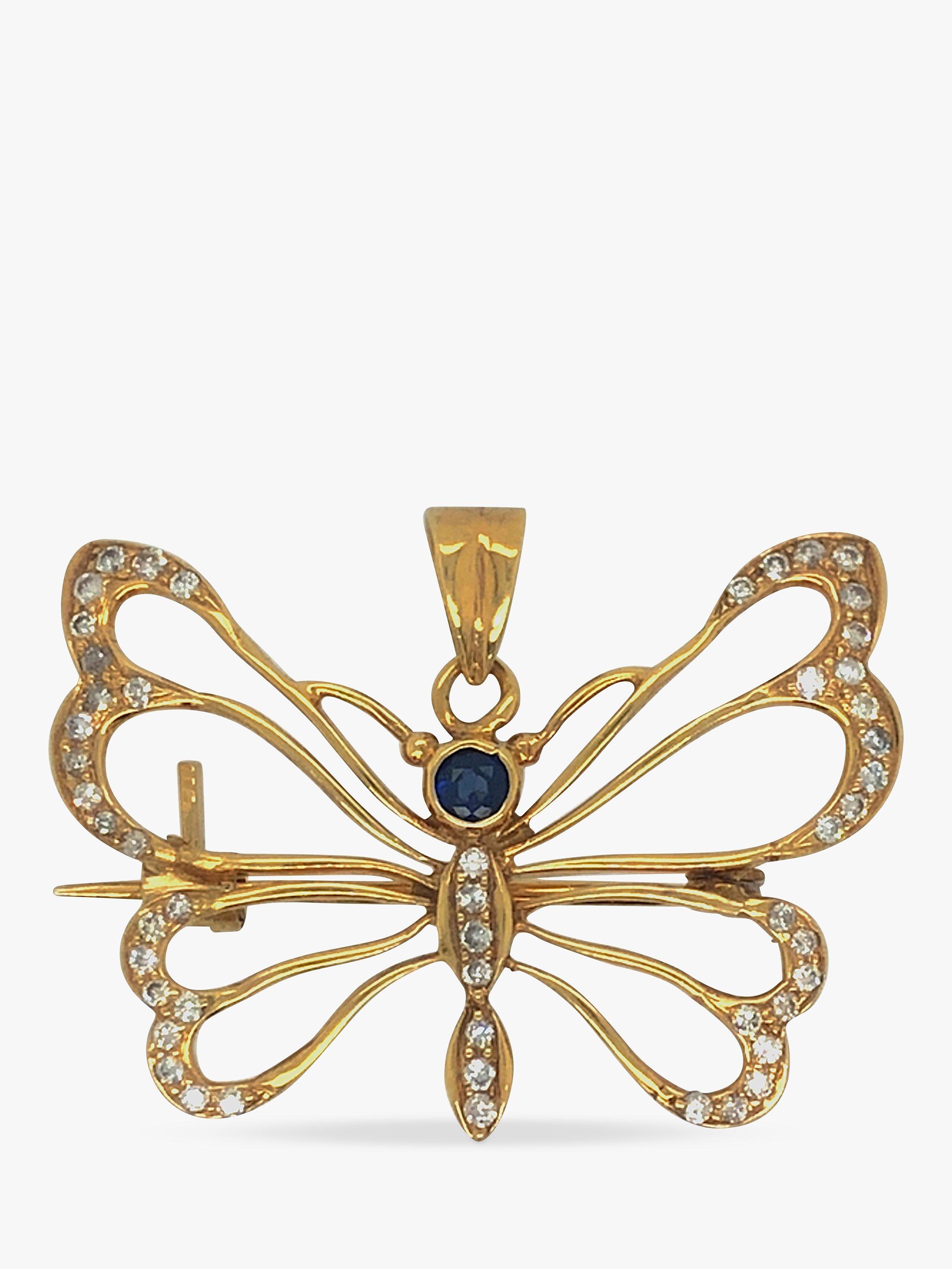 Vintage Fine Jewellery Pre-Loved 14ct Yellow Gold Diamond And Sapphire Butterfly Brooch