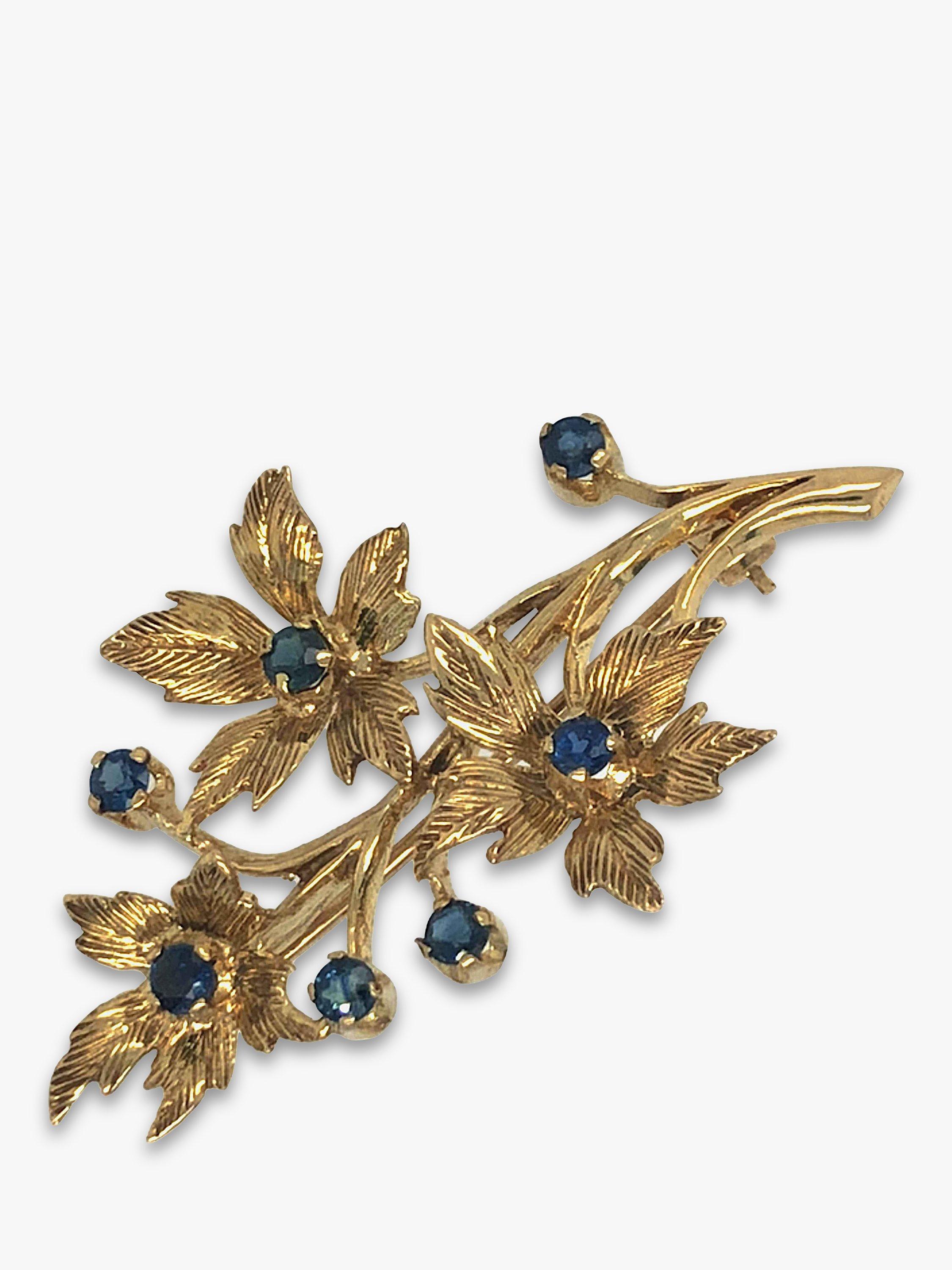 Vintage Fine Jewellery Pre-Loved 9ct Yellow Gold Sapphire Spray Brooch, Dated London 1988