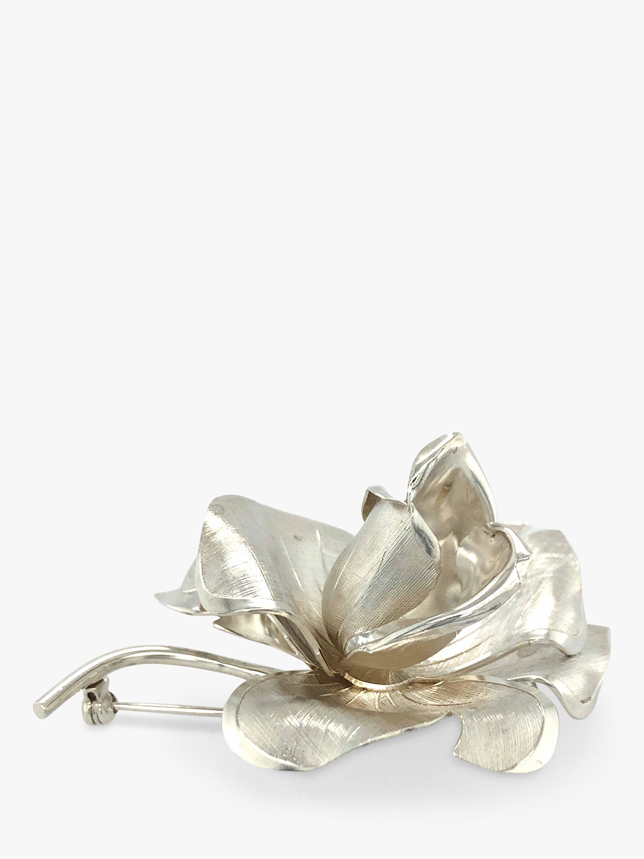 Vintage Fine Jewellery Pre-Loved Silver Large Floral Brooch, Dated London Circa 1960's