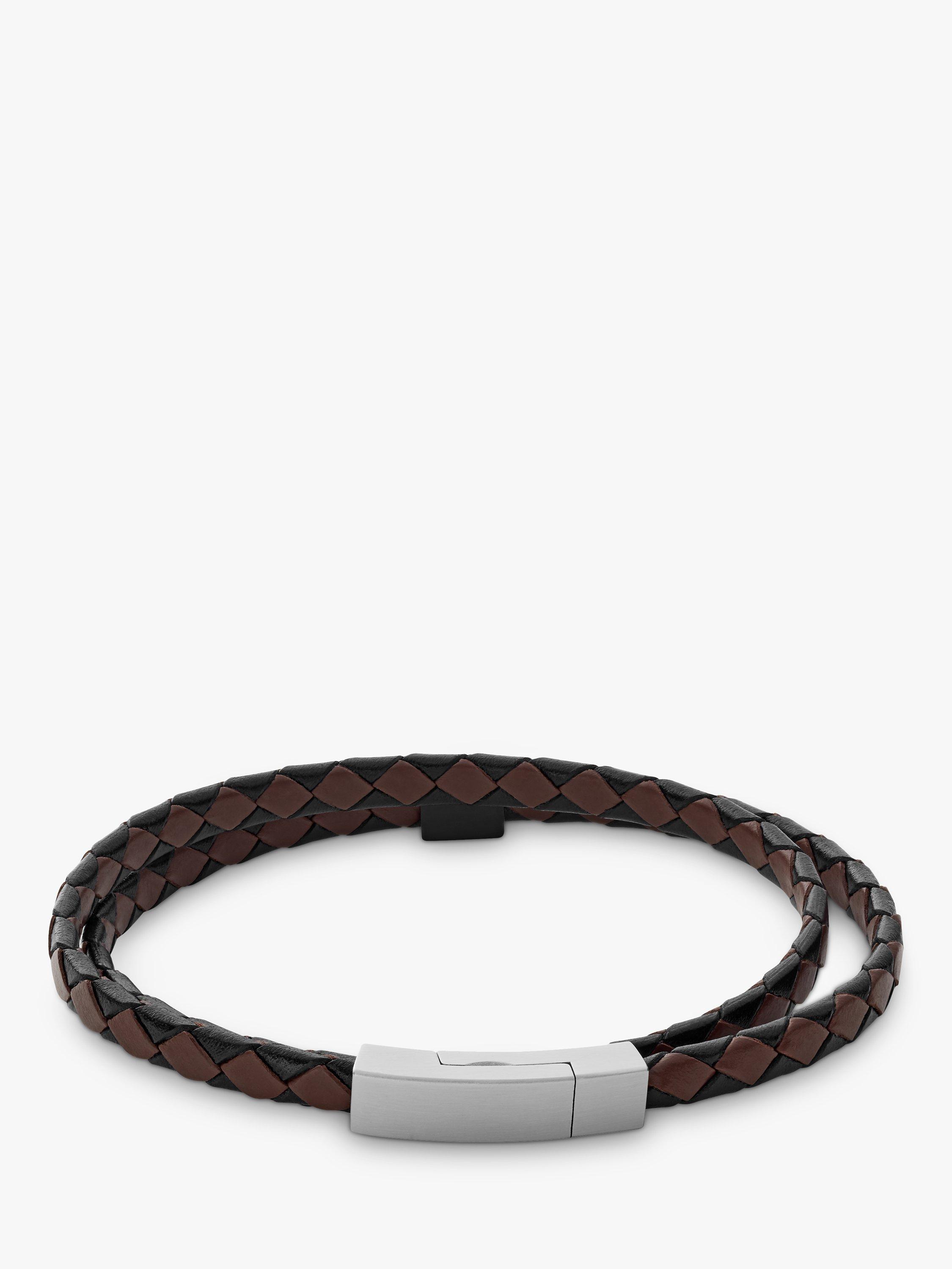 Product image 2 of 3, which shows Skagen Men's Leather Strap Bracelet, Brown/Black