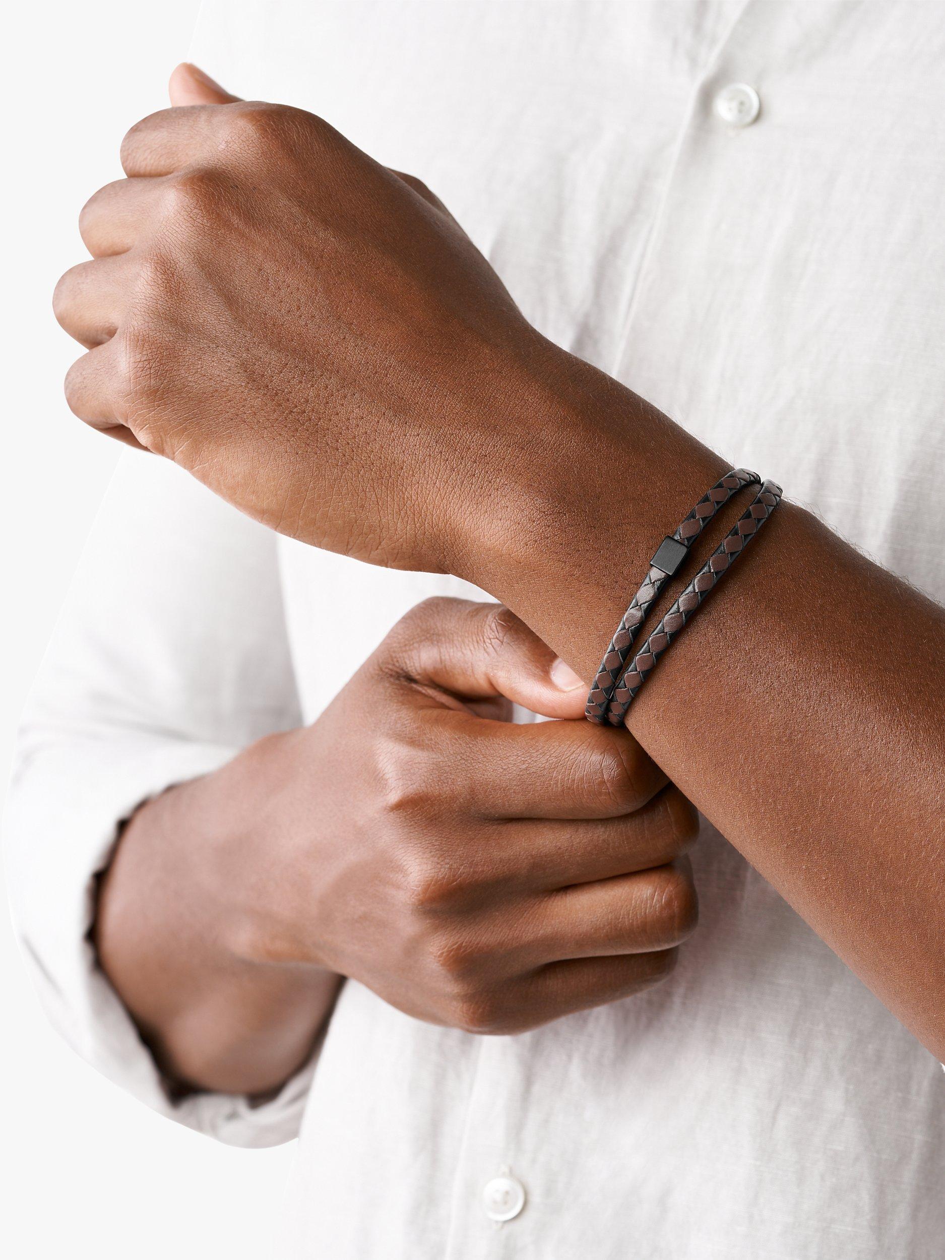 Product image 3 of 3, which shows Skagen Men's Leather Strap Bracelet, Brown/Black