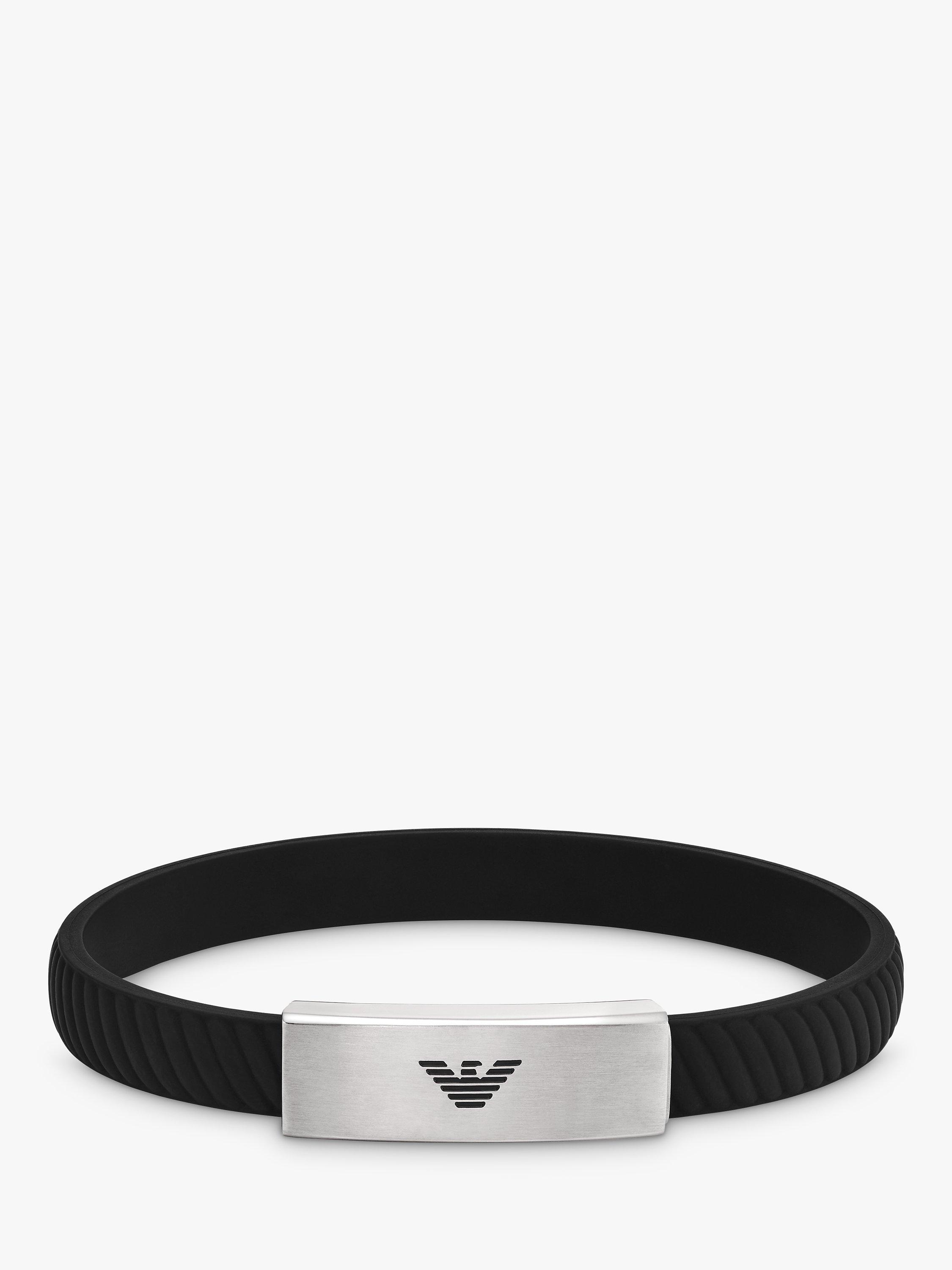 Product image 1 of 3, which shows Emporio Armani Men's ID Textured Silicone Strap Bracelet, Silver/Black