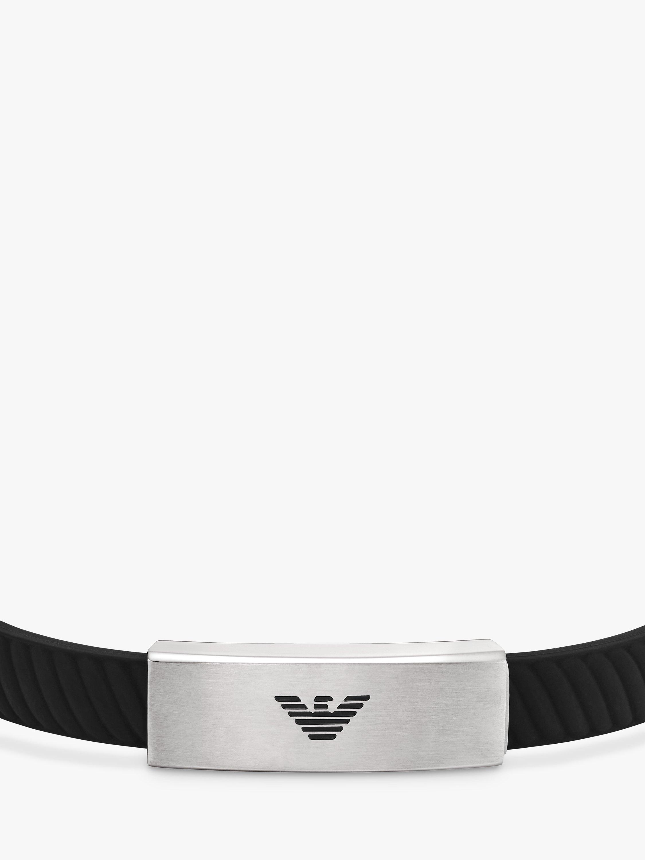 Product image 2 of 3, which shows Emporio Armani Men's ID Textured Silicone Strap Bracelet, Silver/Black