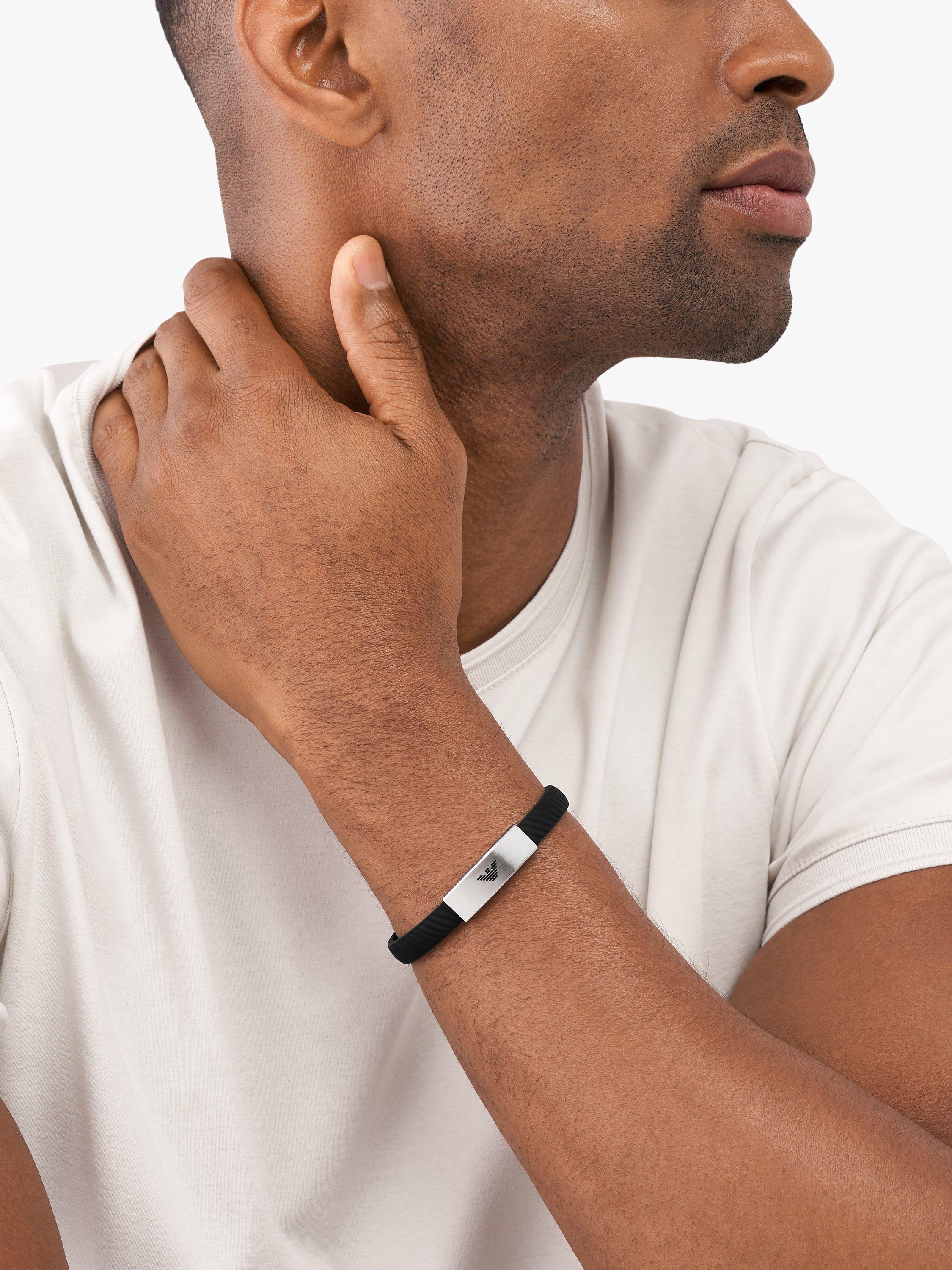 Product image 3 of 3, which shows Emporio Armani Men's ID Textured Silicone Strap Bracelet, Silver/Black