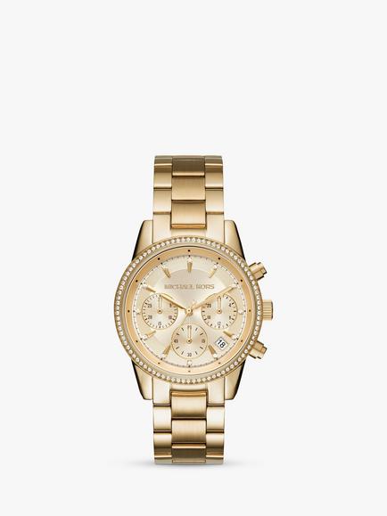 Michael Kors Women's Bryant Crystal Chronograph Date Bracelet Strap Watch, Gold MK6356