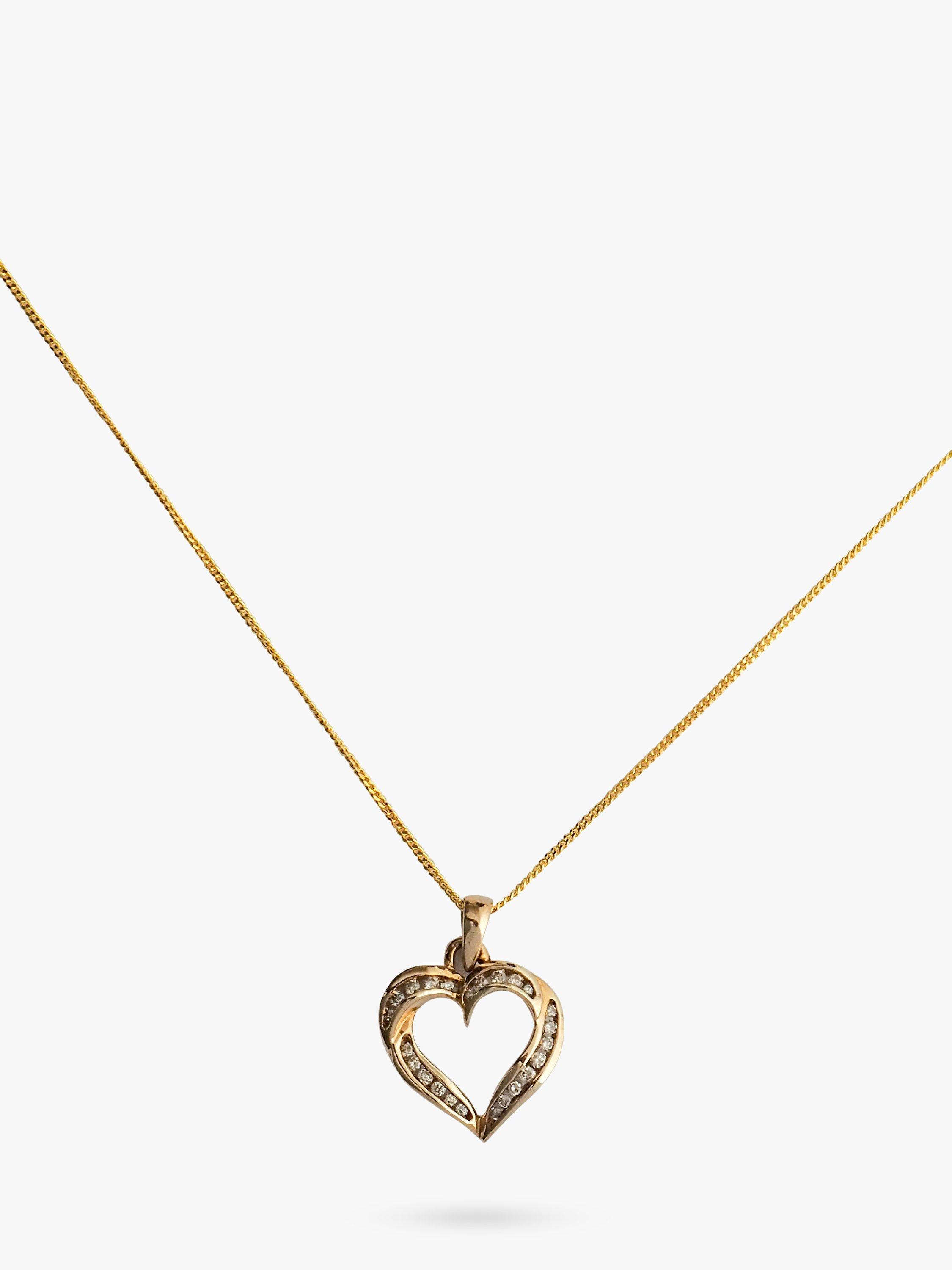 L & T Heirlooms Pre-Loved 9ct Yellow Gold Diamond Heart Pendant Necklace