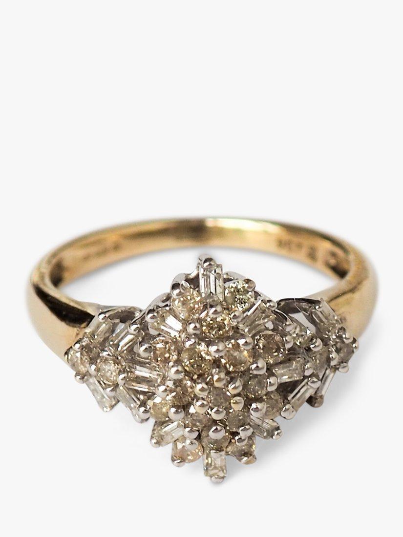 L & T Heirlooms Pre-Loved 9ct Yellow Gold Baguette Diamond Cluster Ring