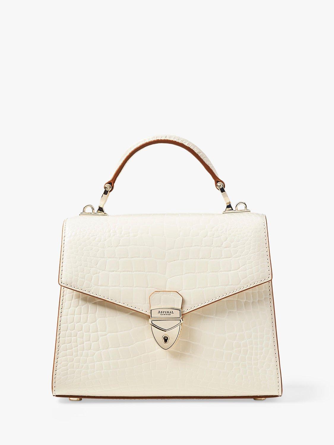 Product image 2 of 6, which shows Aspinal of London Midi Mayfair 2 Croc Leather  Cross Body Bag, Ivory
