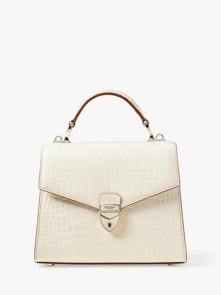 Aspinal of London Midi Mayfair 2 Croc Leather  Cross Body Bag, Ivory - view 2, Ivory