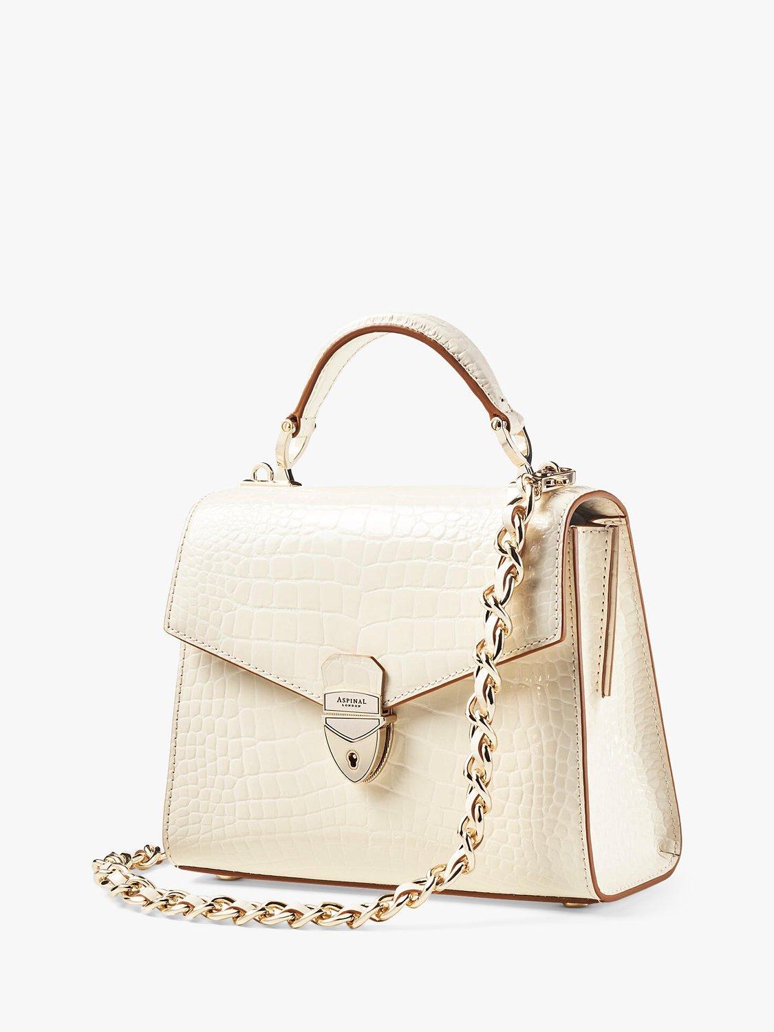 Product image 3 of 6, which shows Aspinal of London Midi Mayfair 2 Croc Leather  Cross Body Bag, Ivory