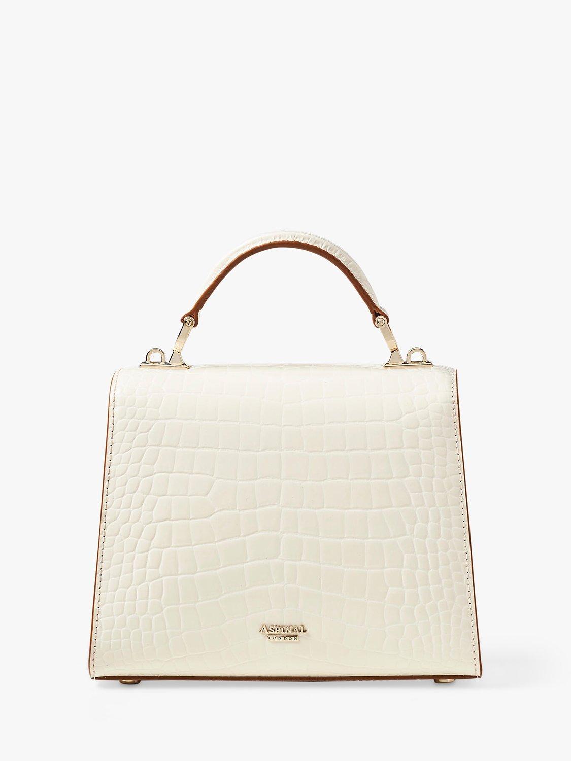 Product image 4 of 6, which shows Aspinal of London Midi Mayfair 2 Croc Leather  Cross Body Bag, Ivory