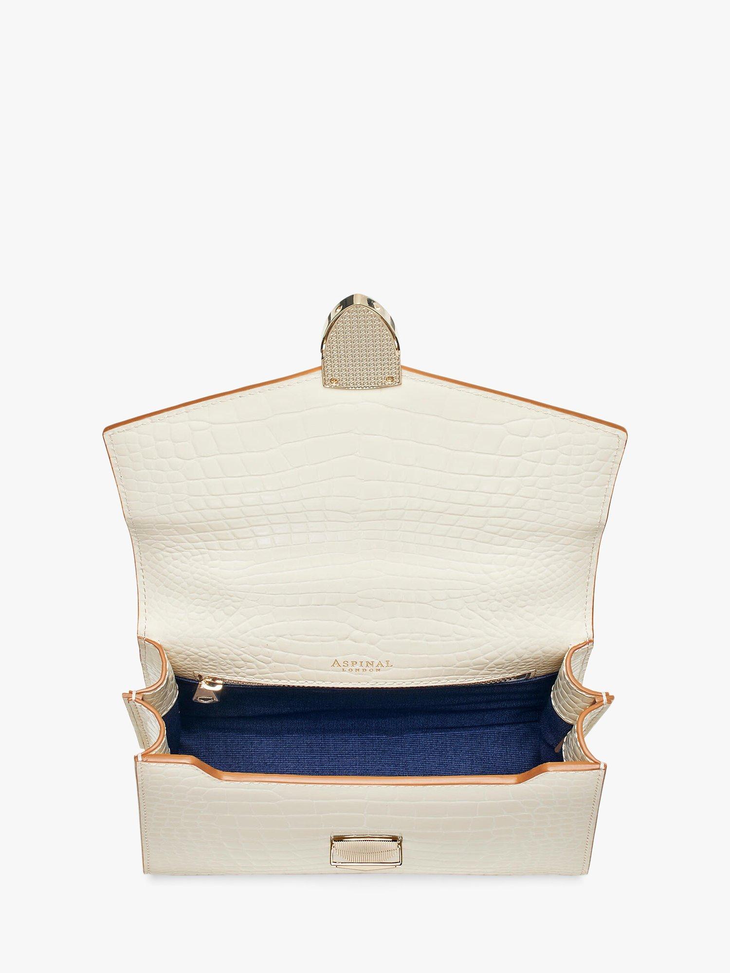 Product image 5 of 6, which shows Aspinal of London Midi Mayfair 2 Croc Leather  Cross Body Bag, Ivory