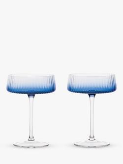 Anton Studio Designs Empire Glass Champagne Saucer, Set of 2, 250ml, Blue