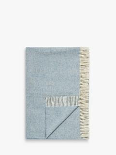 John Lewis Herringbone Shetland Lambswool Throw, Pacific Blue