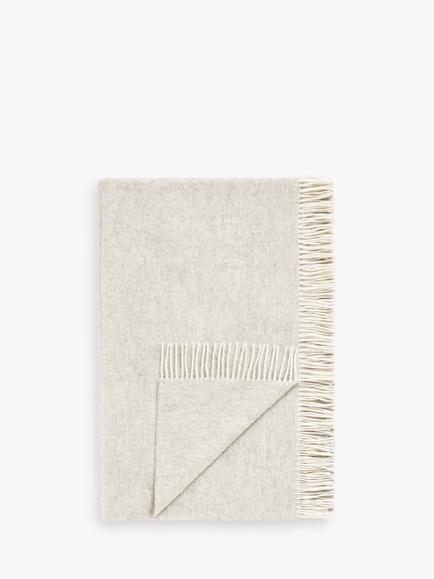 John Lewis Herringbone Shetland Lambswool Throw, Light Grey