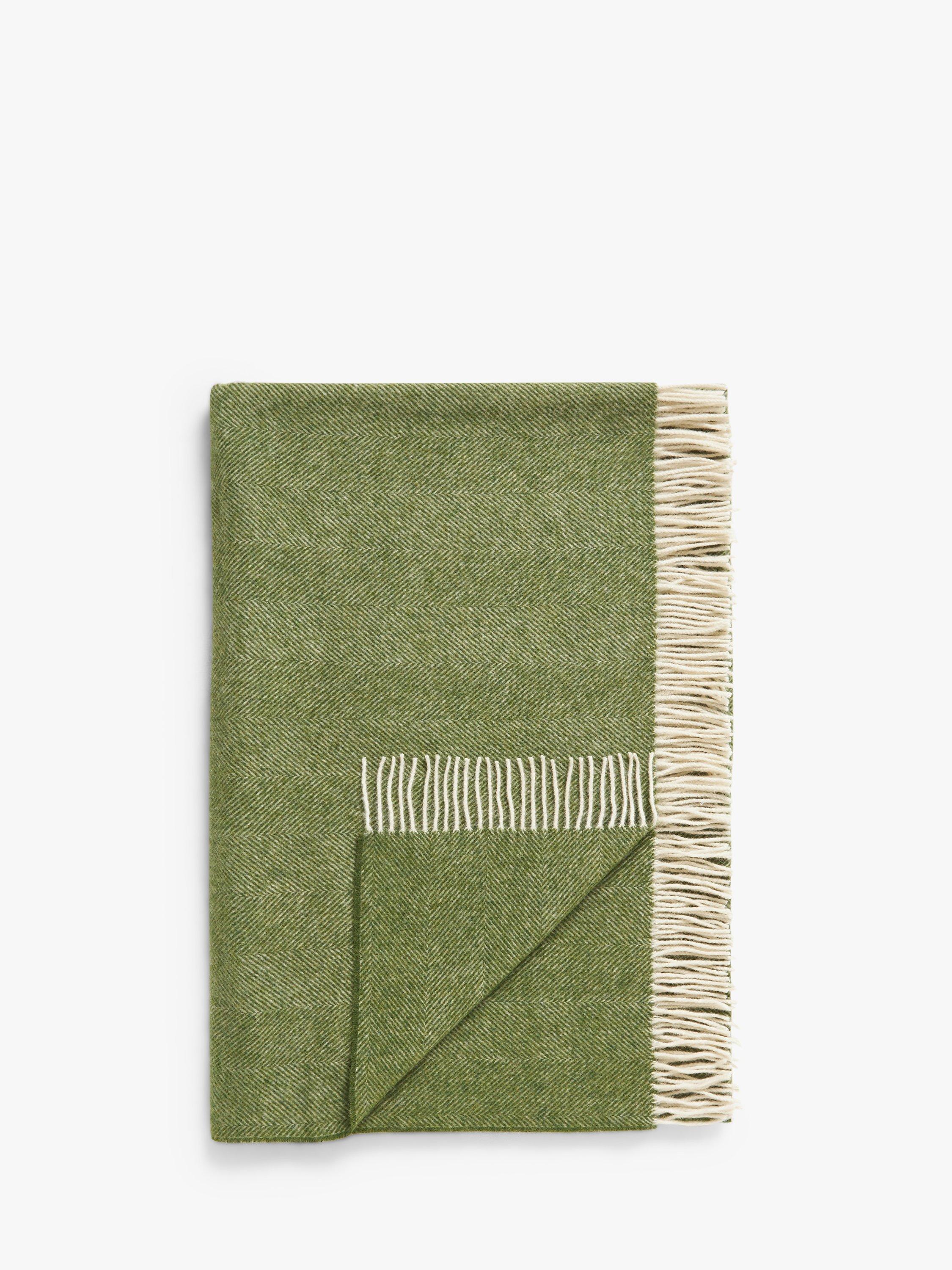 John Lewis Herringbone Shetland Lambswool Throw Moss