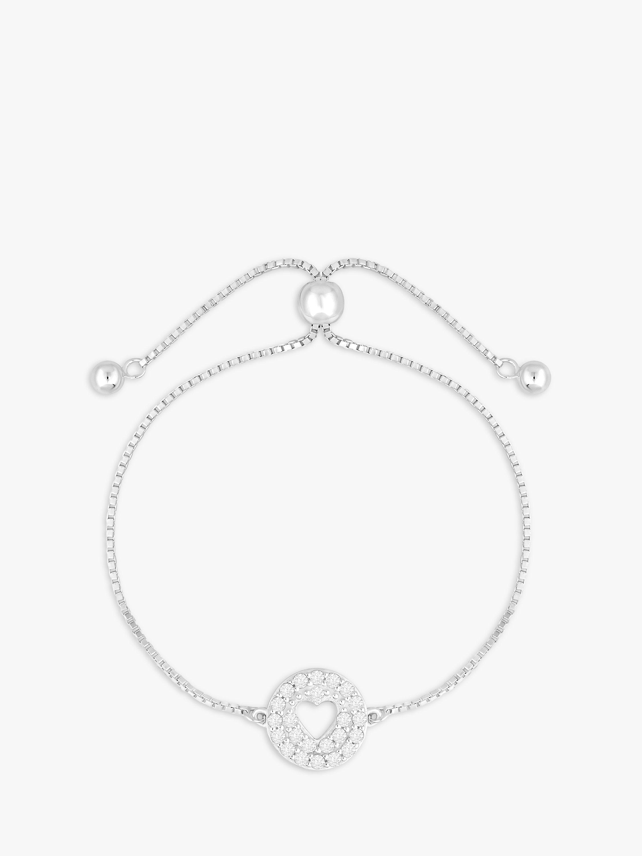 Simply Silver Sterling Silver Cubic Zirconia Cut Out Heart Toggle Bracelet, Silver