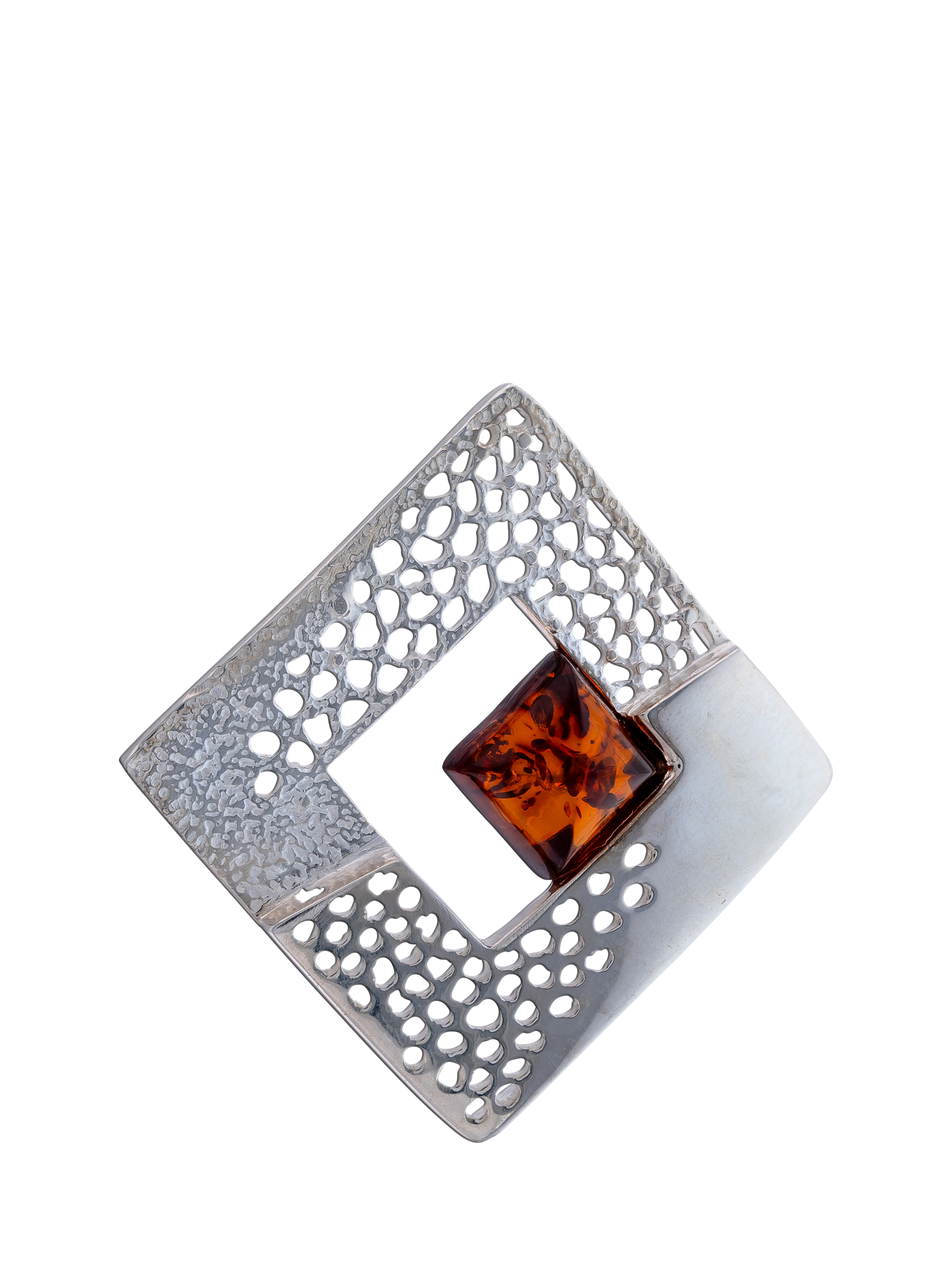 Product image 1 of 4, which shows Be-Jewelled Sterling Silver Square Amber Brooch, Silver/Cognac