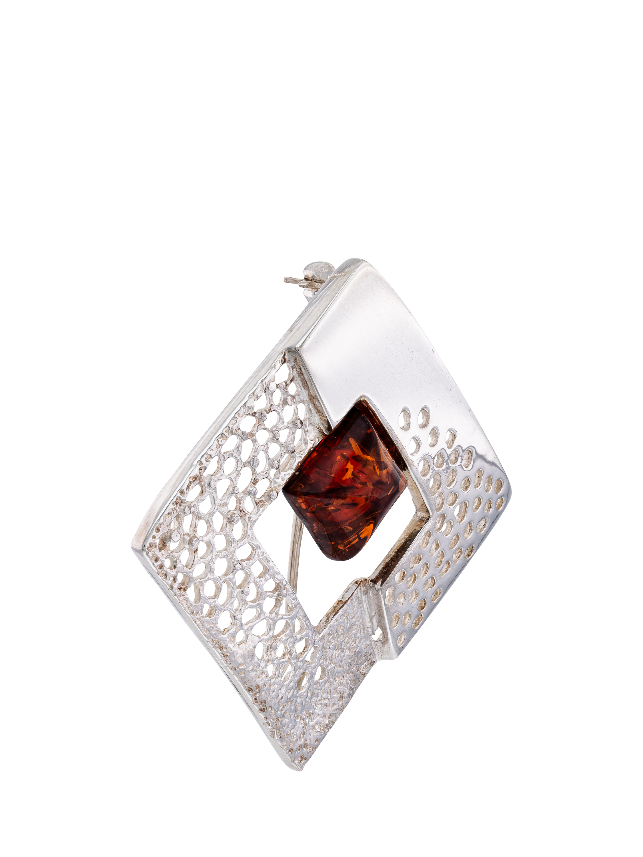 Product image 3 of 4, which shows Be-Jewelled Sterling Silver Square Amber Brooch, Silver/Cognac
