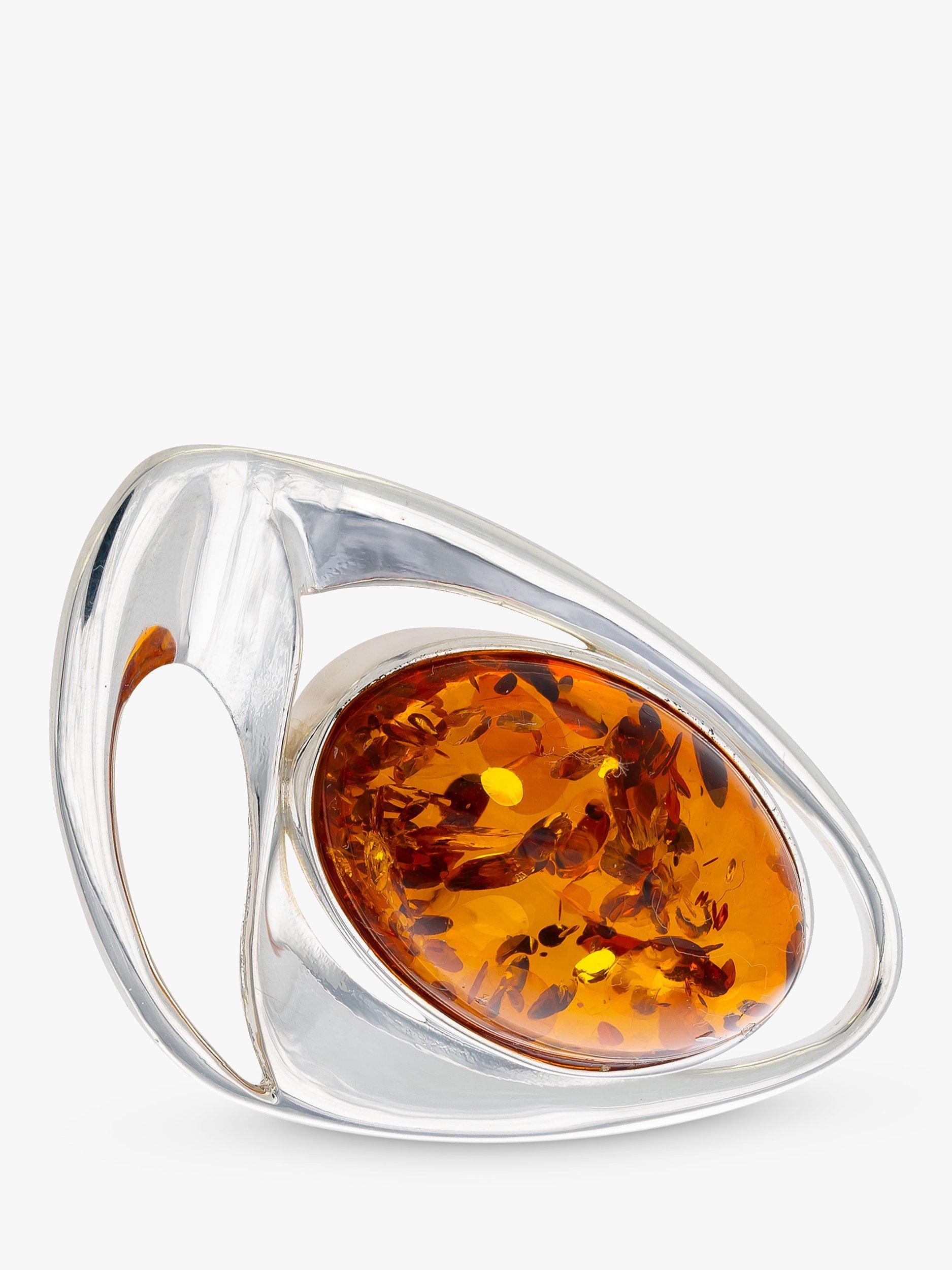 Product image 1 of 3, which shows Be-Jewelled Oval Baltic Cognac Amber Sterling Silver Brooch