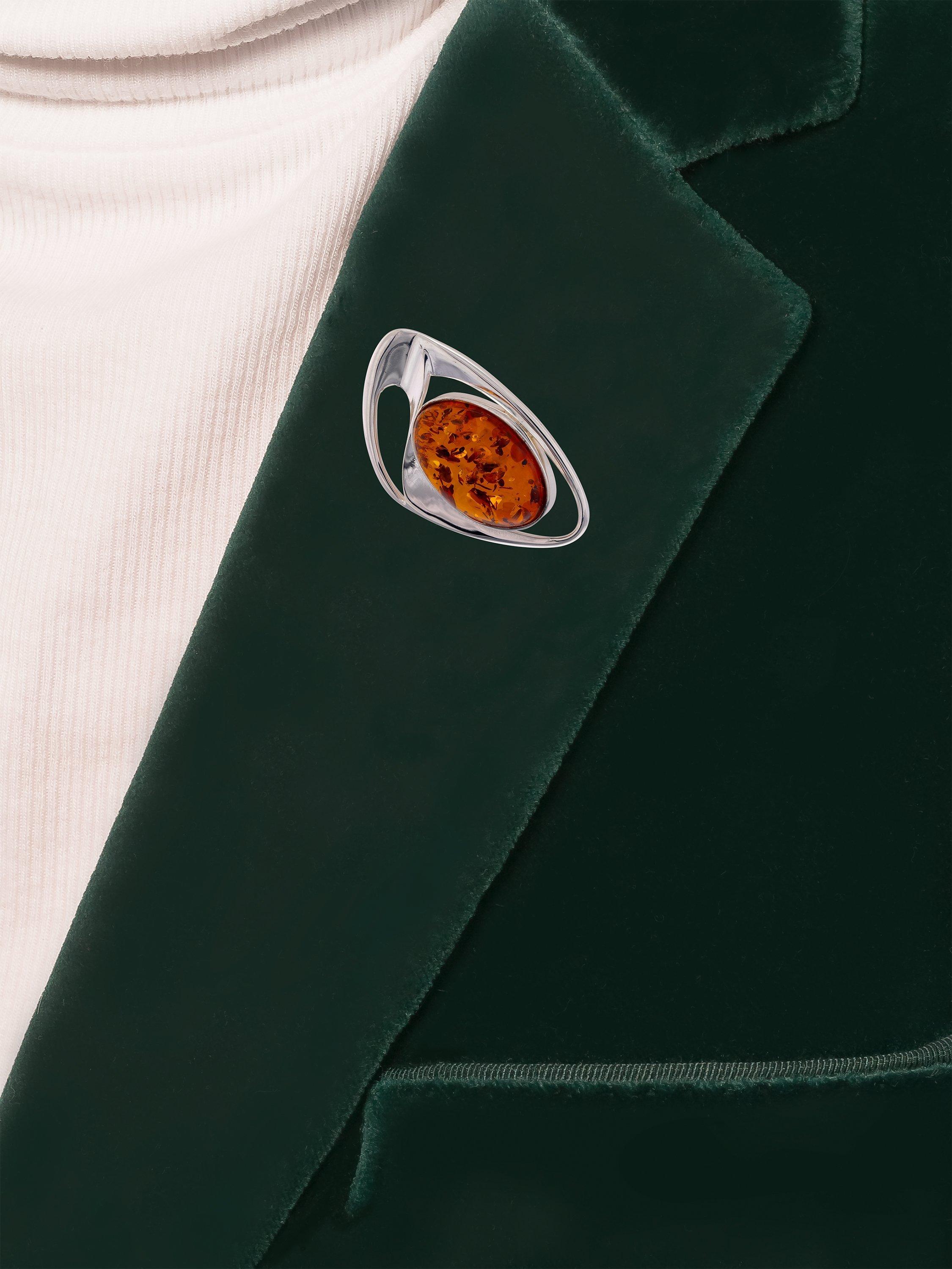 Product image 2 of 3, which shows Be-Jewelled Oval Baltic Cognac Amber Sterling Silver Brooch
