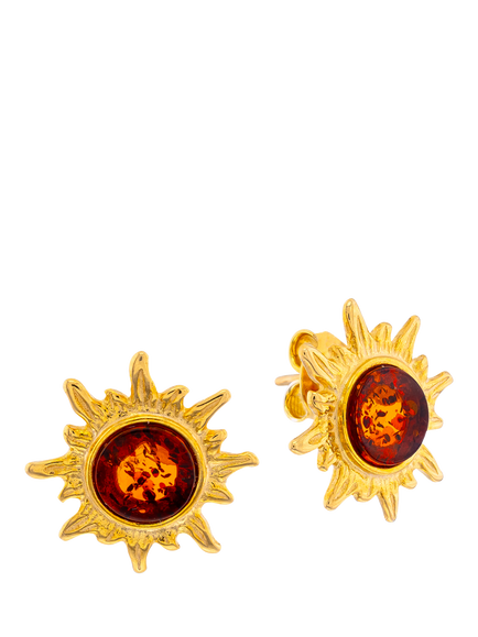 Be-Jewelled Amber Sun Stud Earrings, Gold/Cognac, Gold/Cognac