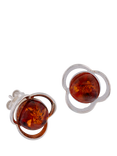 Be-Jewelled Baltic Amber Flower Stud Earrings, Silver/Cognac