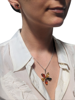 Be-Jewelled Baltic Amber Flower Stud Earrings, Silver/Cognac - view 2, Silver/Cognac