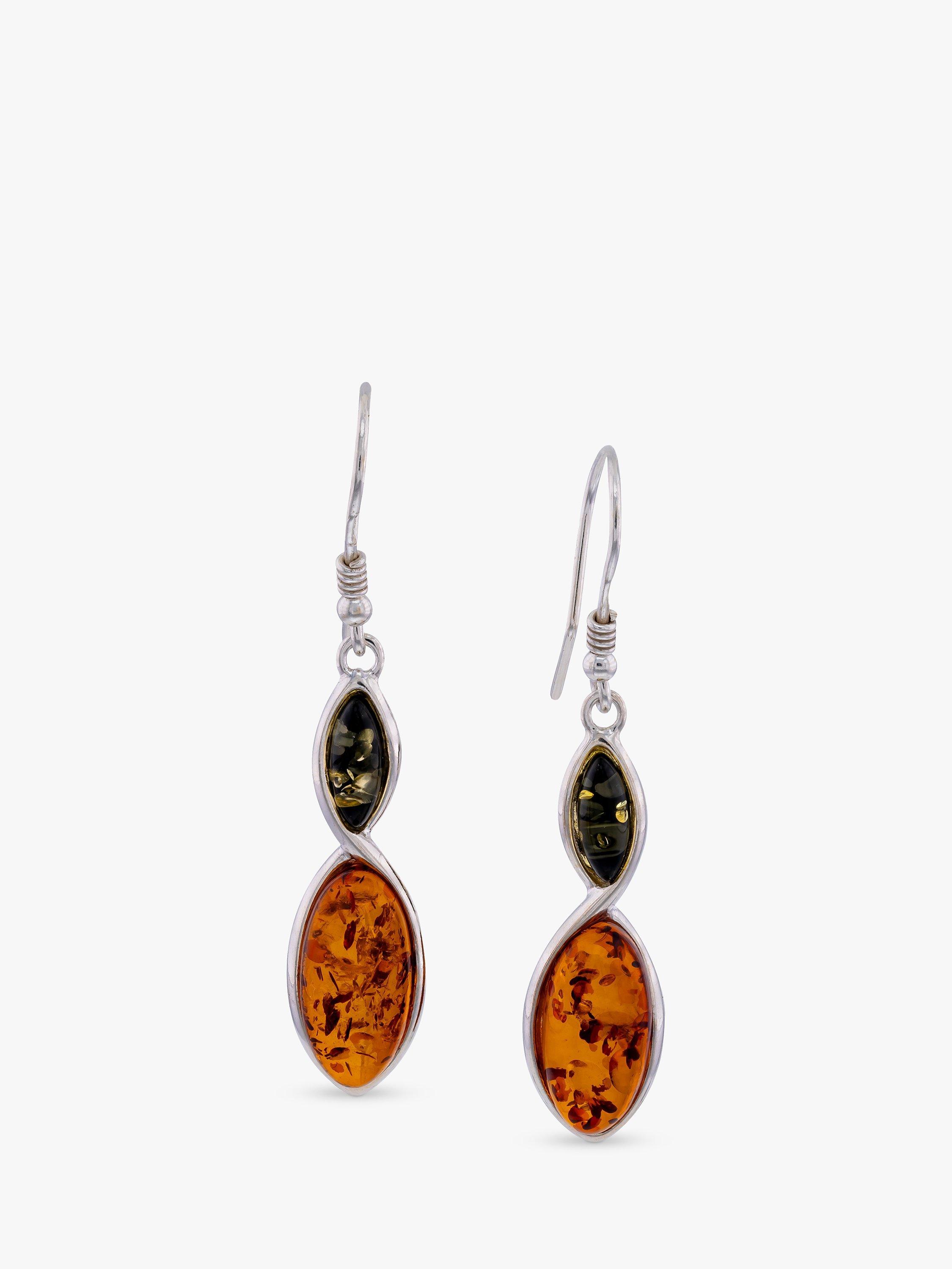 Product image 1 of 4, which shows Be-Jewelled Marquise Cut Amber Drop Earrings, Green/Cognac
