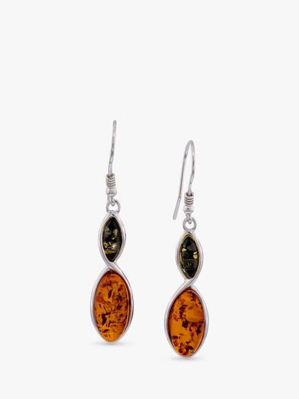 Be-Jewelled Marquise Cut Amber Drop Earrings, Green/Cognac, Green And Cognac Amber