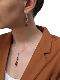 Be-Jewelled Marquise Cut Amber Drop Earrings, Green/Cognac - view 2, Green And Cognac Amber