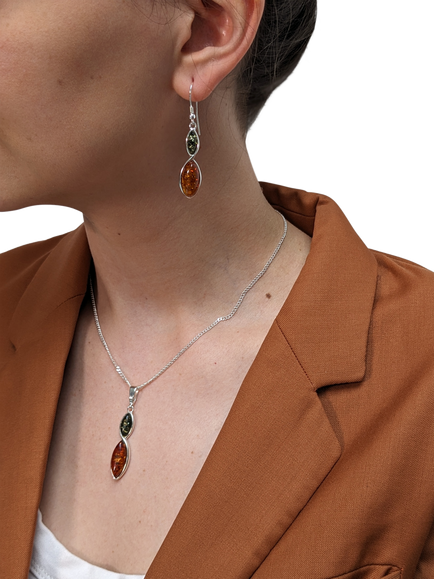 Be-Jewelled Marquise Cut Amber Drop Earrings, Green/Cognac - view 2, Green And Cognac Amber