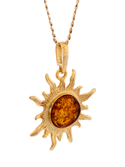 Be-Jewelled Baltic Amber Sunburst Pendant Necklace, Gold/Cognac, Cognac