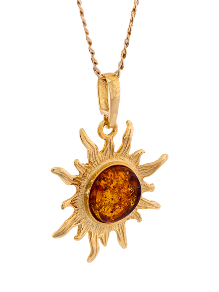 Be-Jewelled Baltic Amber Sunburst Pendant Necklace, Gold/Cognac, Cognac