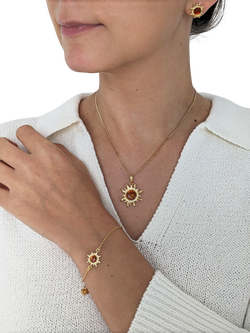 Be-Jewelled Baltic Amber Sunburst Pendant Necklace, Gold/Cognac - view 2, Cognac