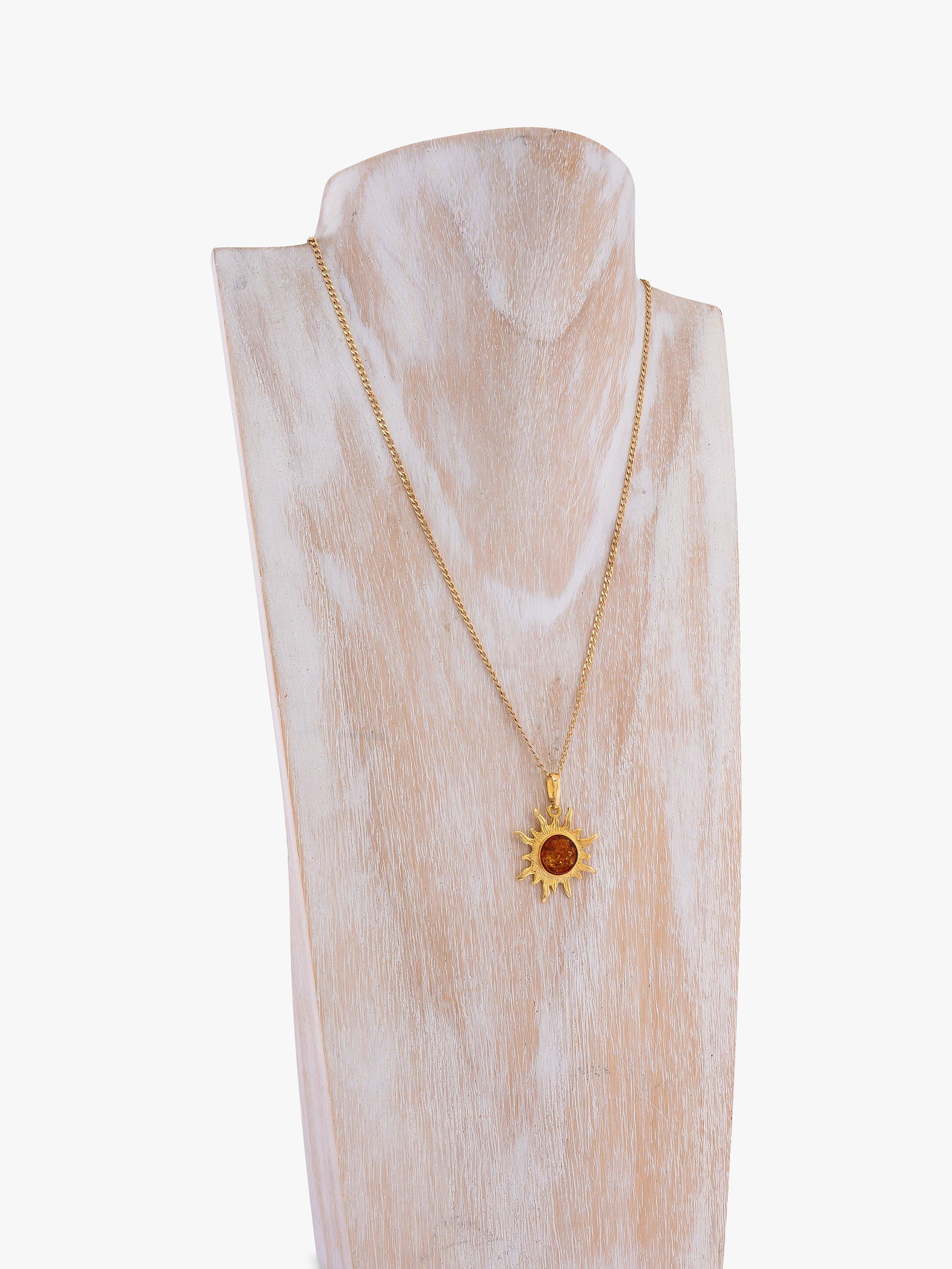 Product image 3 of 4, which shows Be-Jewelled Baltic Amber Sunburst Pendant Necklace, Gold/Cognac