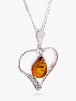 Be-Jewelled Amber Cutout Heart Pendant Necklace, Silver/Cognac, Cognac