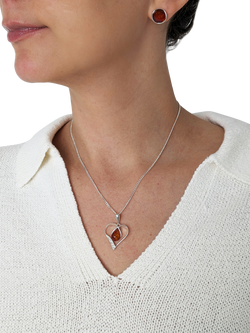 Be-Jewelled Amber Cutout Heart Pendant Necklace, Silver/Cognac - view 2, Cognac