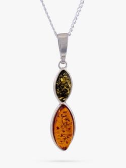 Be-Jewelled Double Marquise Cut Amber Pendant Necklace, Green/Cognac, Green, Cognac