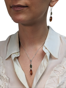 Be-Jewelled Double Marquise Cut Amber Pendant Necklace, Green/Cognac - view 2, Green, Cognac